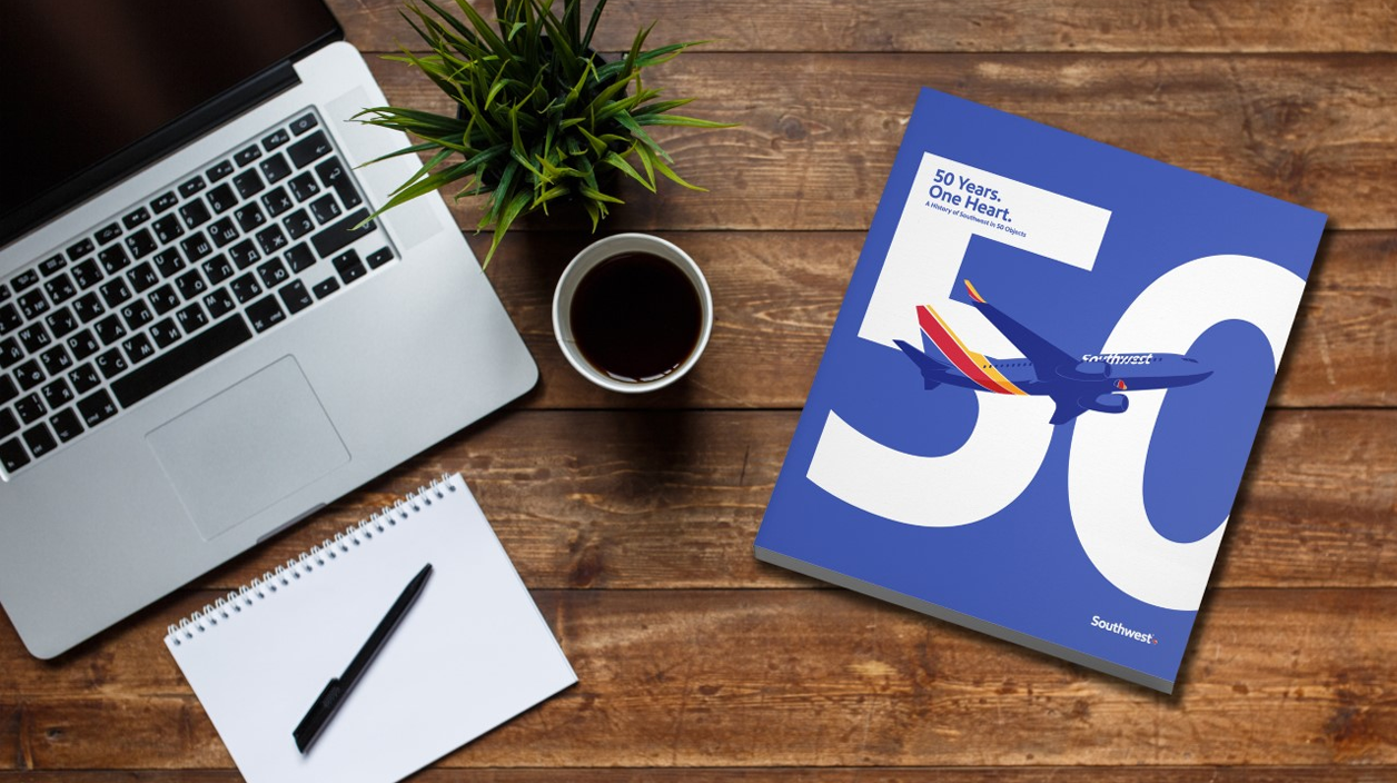 Celebrate Southwest’s first 50 years with your own copy of this visually engaging coffee-table book showcasing a collection of 50 unique objects, outfits, and artifacts, short stories from the Company’s inspiring history, and a special foreword by Chairman & CEO Gary Kelly.